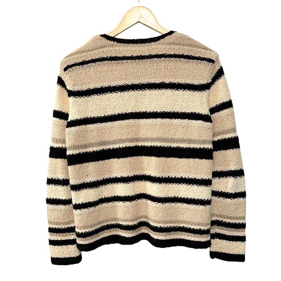 Sezane Vintage M Hand Knit Sweater Jacket SILK Cotton Stripe Neutrals Tan Black - Picture 3 of 10